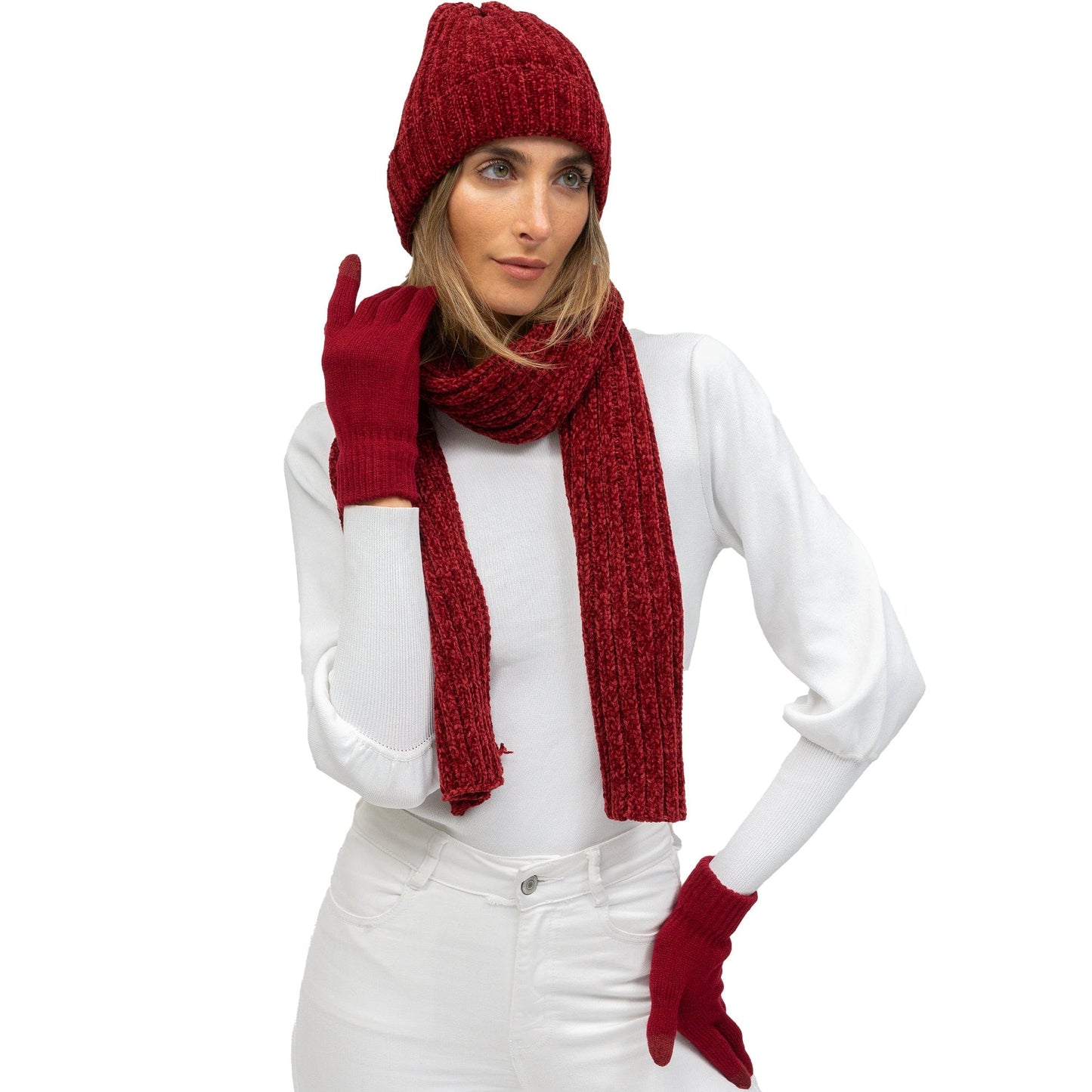 Just Jamie 3-Piece Melange Knit Hat, Scarf, and Gloves Set