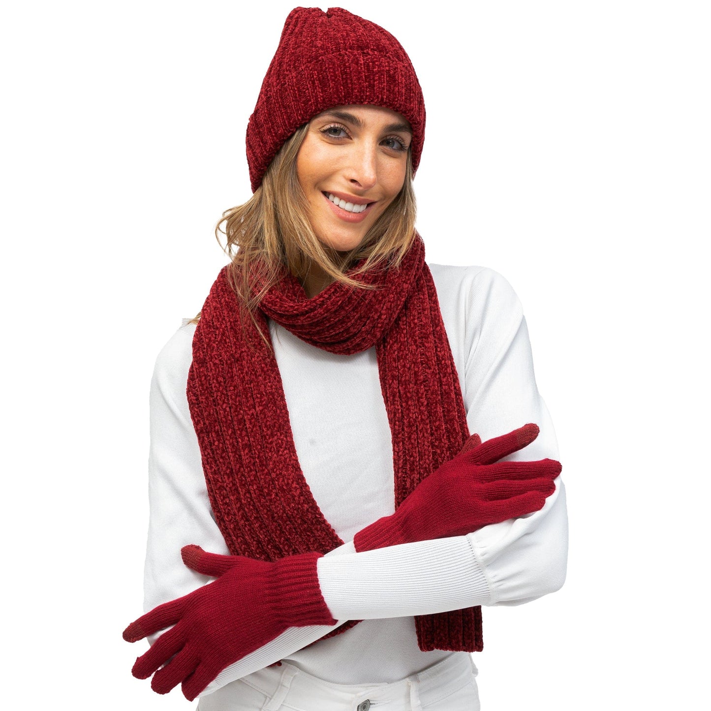 Just Jamie 3-Piece Melange Knit Hat, Scarf, and Gloves Set