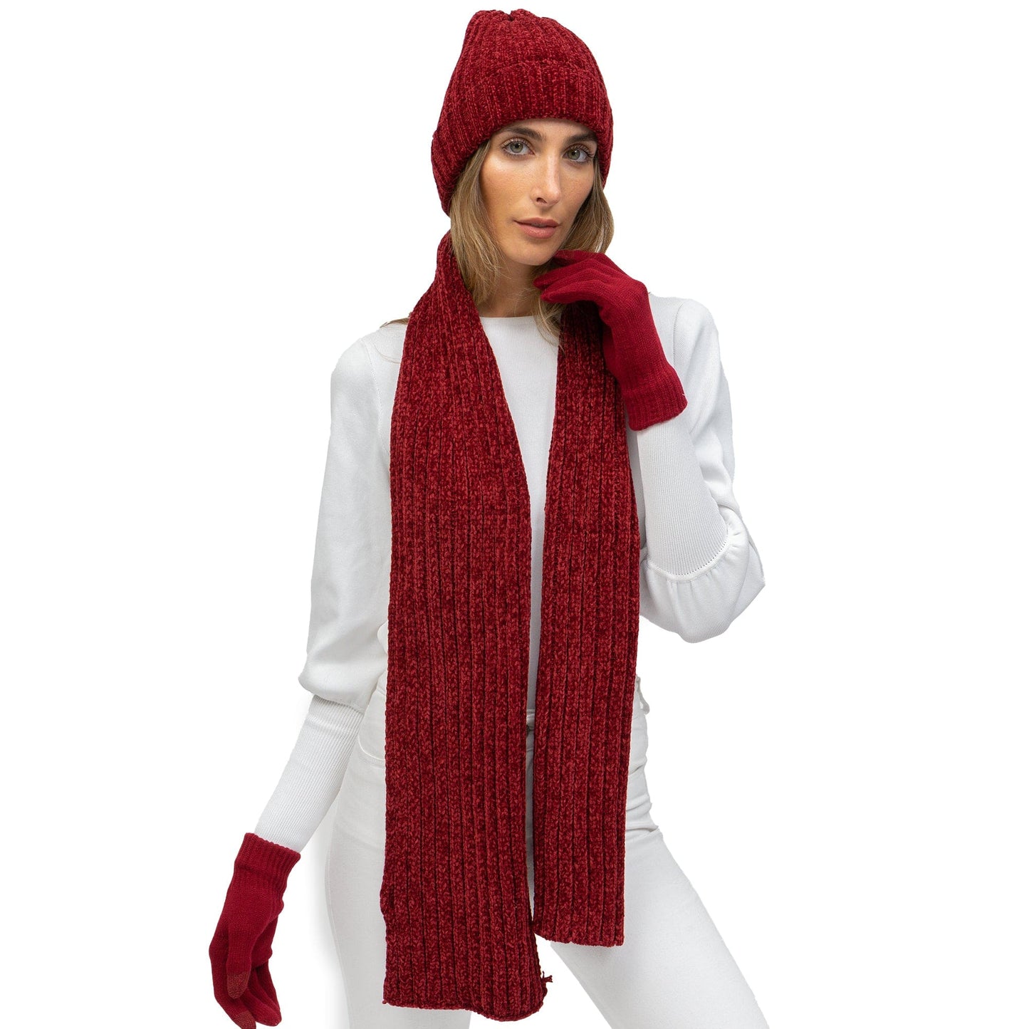 Just Jamie 3-Piece Melange Knit Hat, Scarf, and Gloves Set