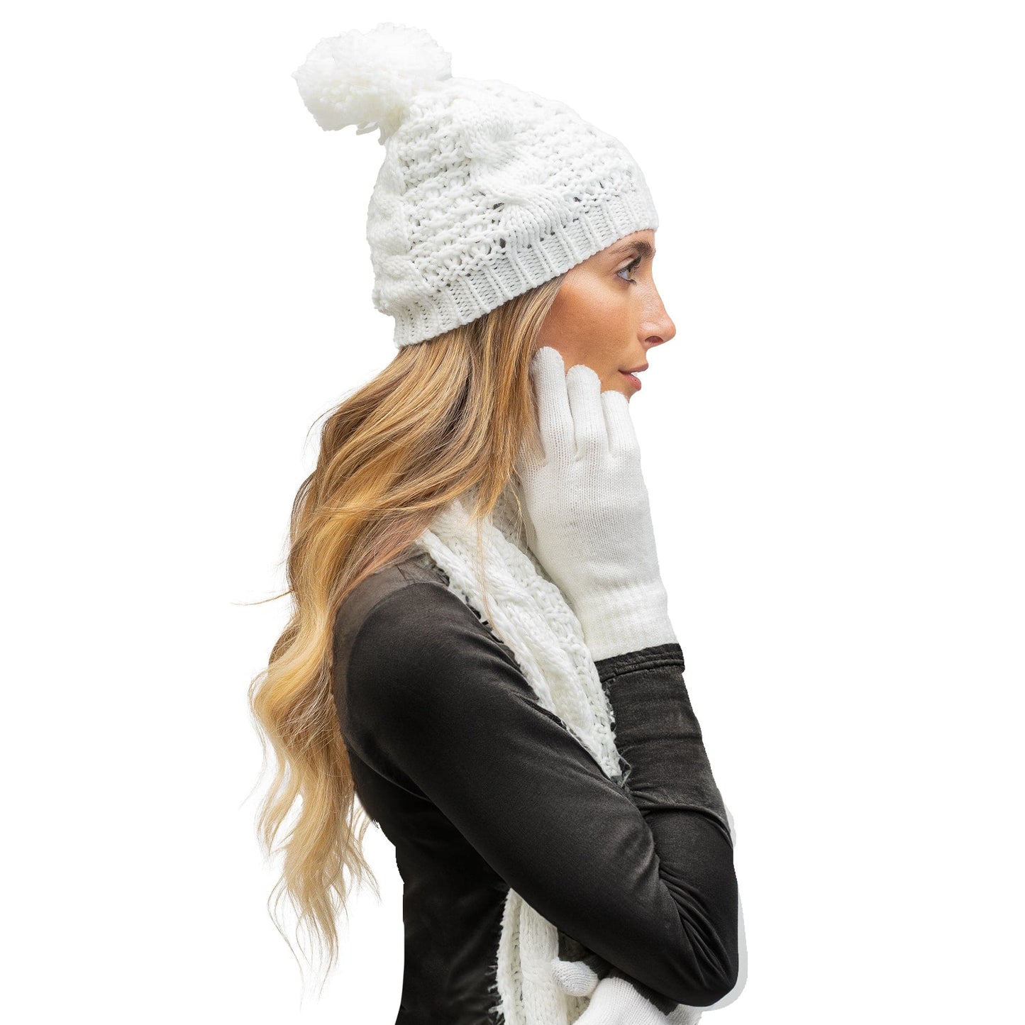 Just Jamie 3 Piece Cable Knit Hat & Glove Set