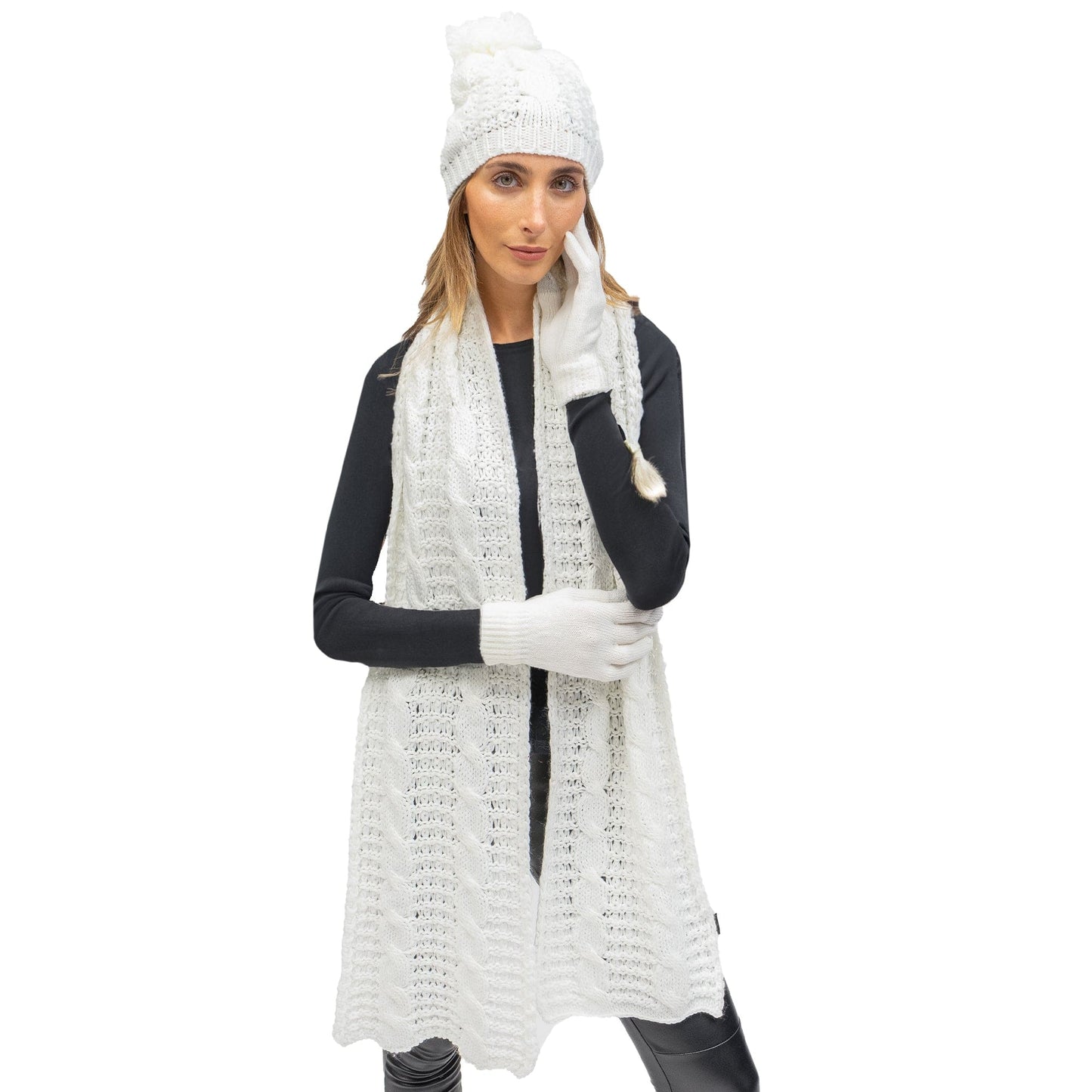 Just Jamie 3 Piece Cable Knit Hat & Glove Set