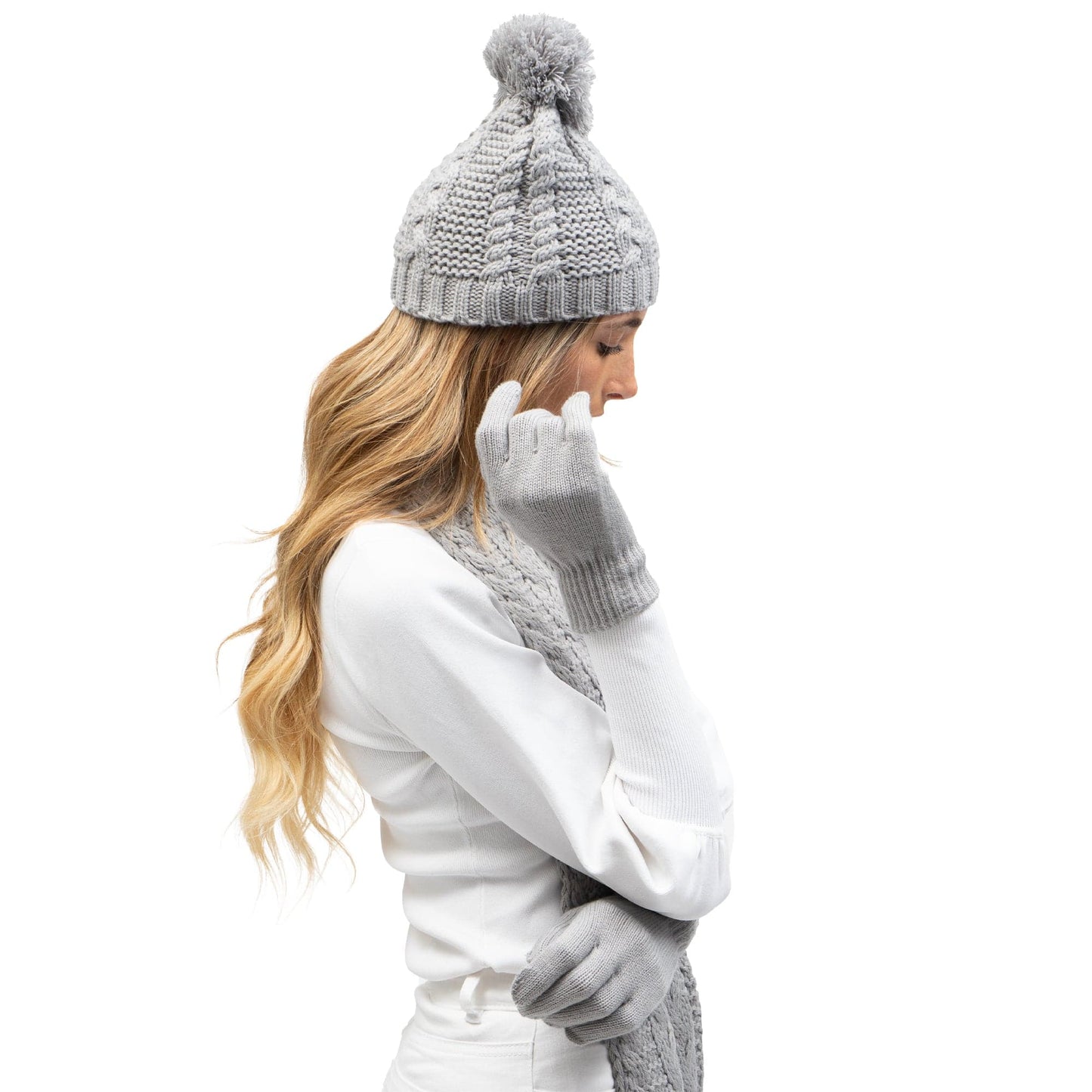 Just Jamie 3 Piece Cable Knit Hat & Glove Set