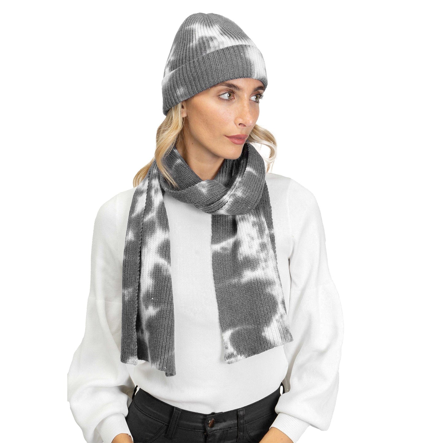 Just Jamie 2-Piece Ribbed Tie-Dye Hat and Scarf Set