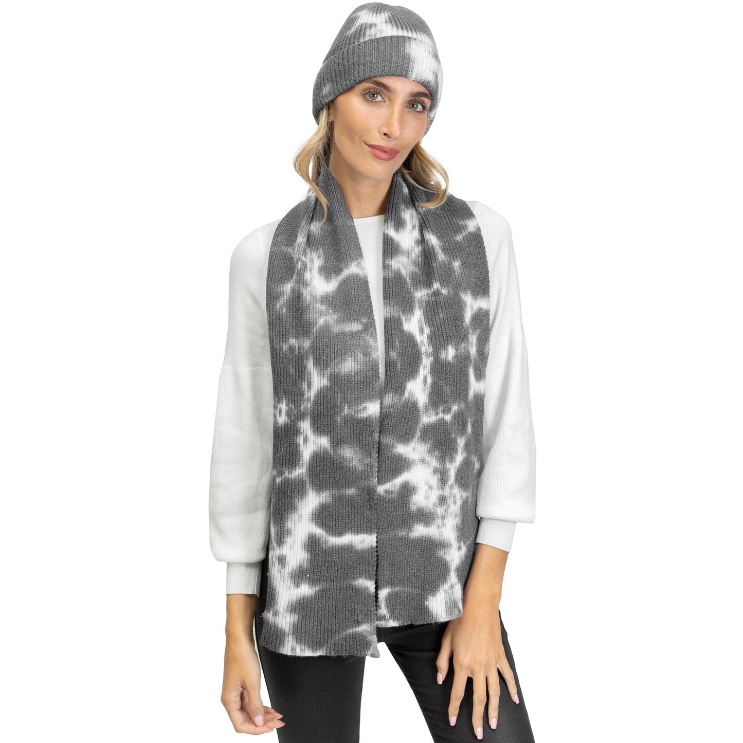 Just Jamie 2-Piece Ribbed Tie-Dye Hat and Scarf Set