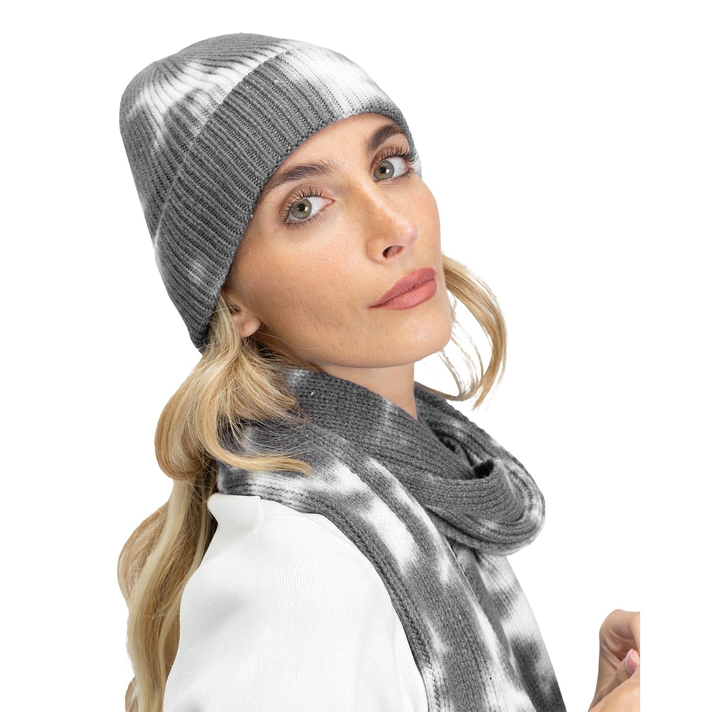 Just Jamie 2-Piece Ribbed Tie-Dye Hat and Scarf Set