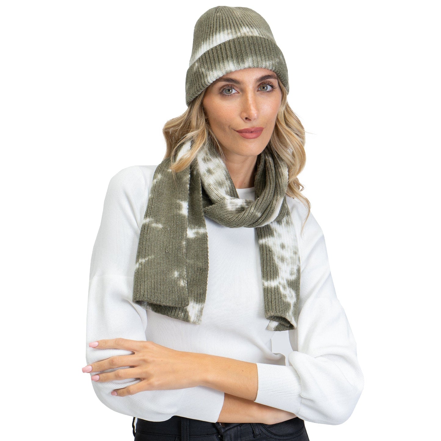 Just Jamie 2-Piece Ribbed Tie-Dye Hat and Scarf Set