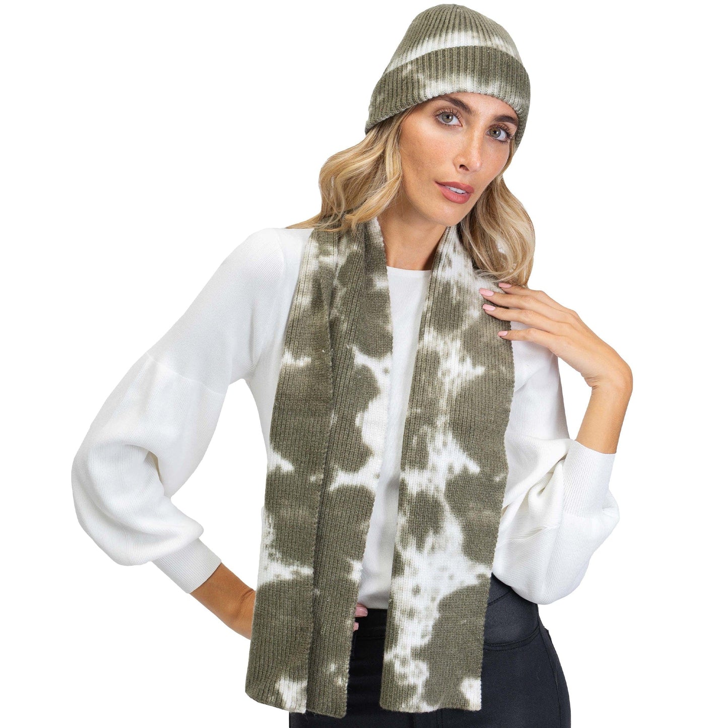 Just Jamie 2-Piece Ribbed Tie-Dye Hat and Scarf Set