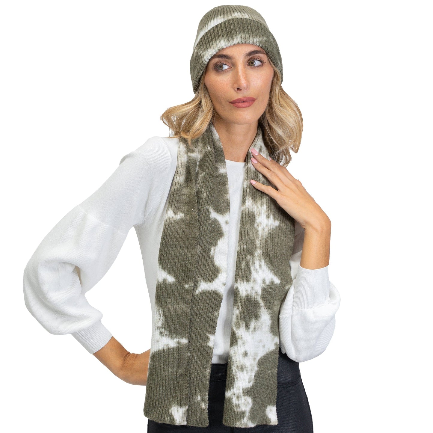 Just Jamie 2-Piece Ribbed Tie-Dye Hat and Scarf Set