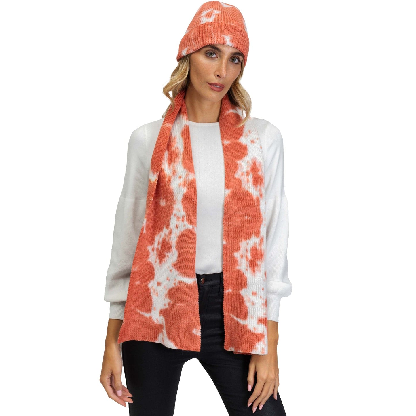 Just Jamie 2-Piece Ribbed Tie-Dye Hat and Scarf Set