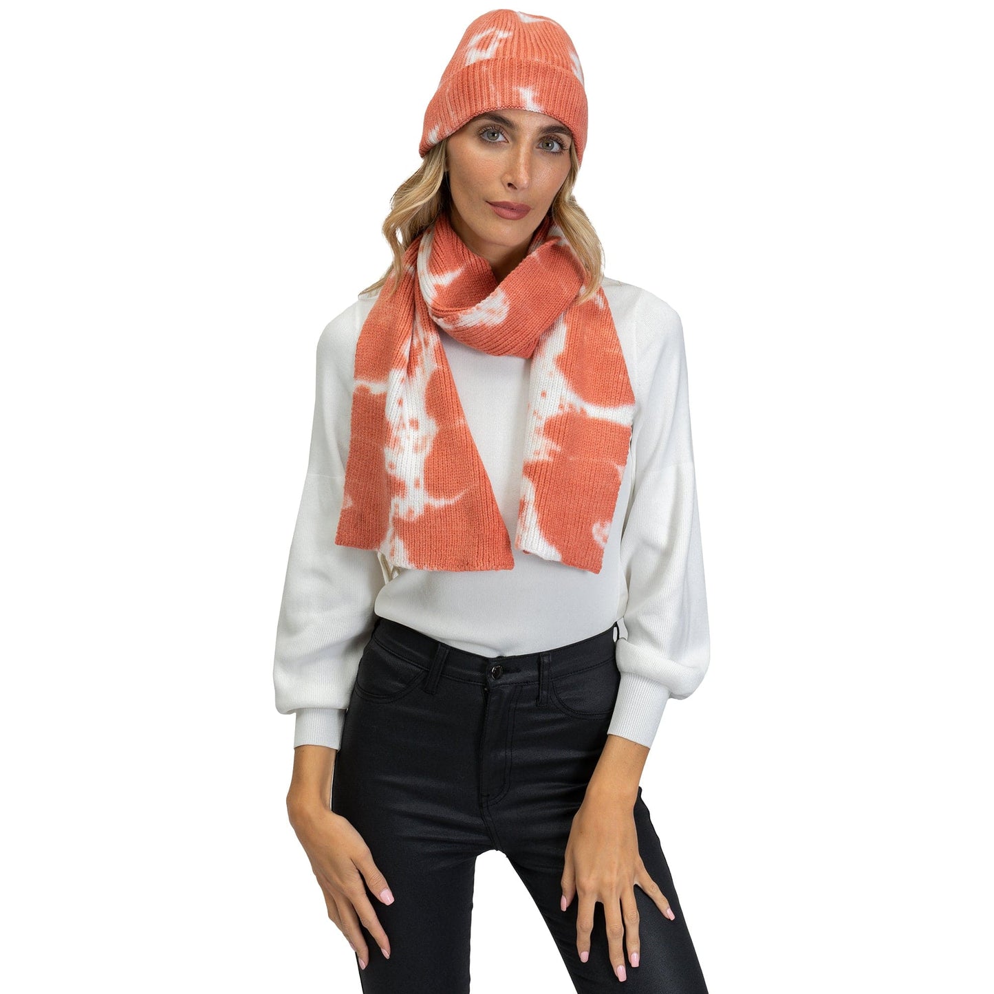 Just Jamie 2-Piece Ribbed Tie-Dye Hat and Scarf Set