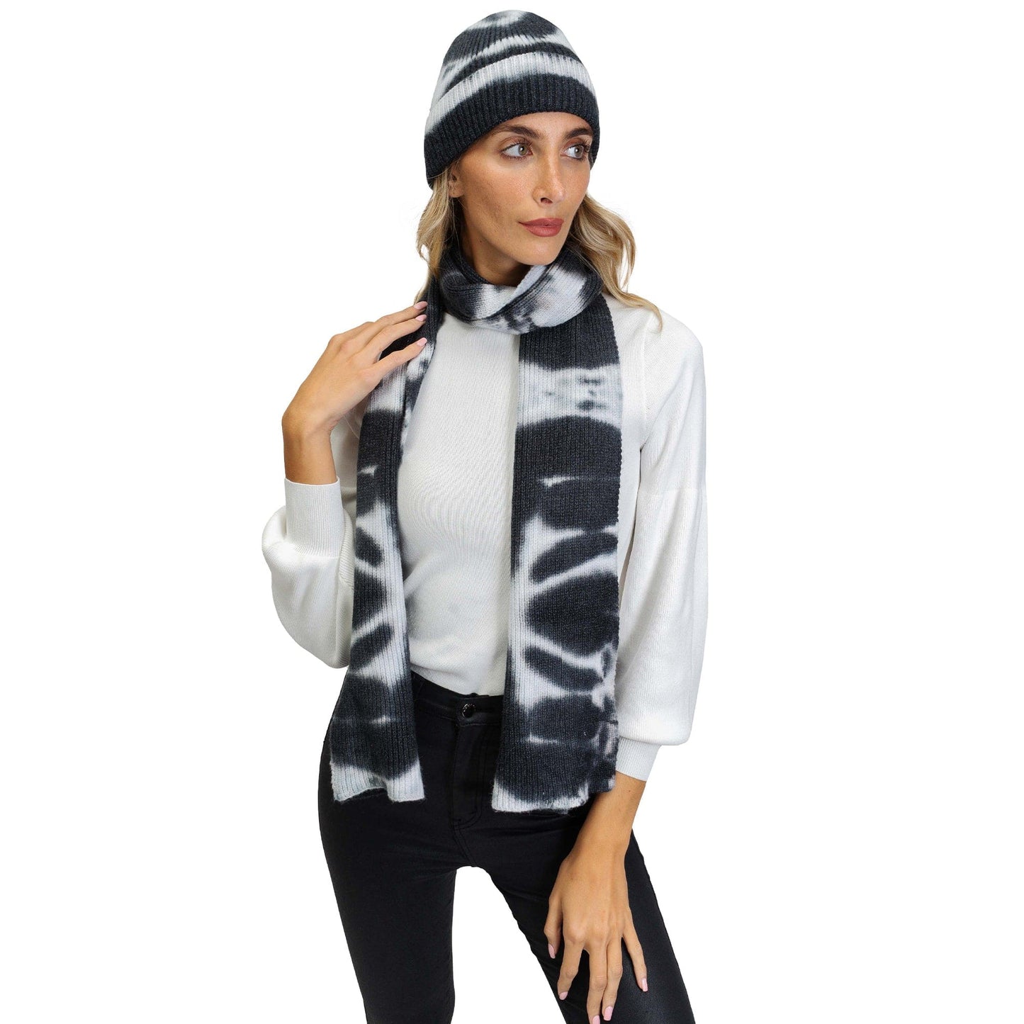 Just Jamie 2-Piece Ribbed Tie-Dye Hat and Scarf Set