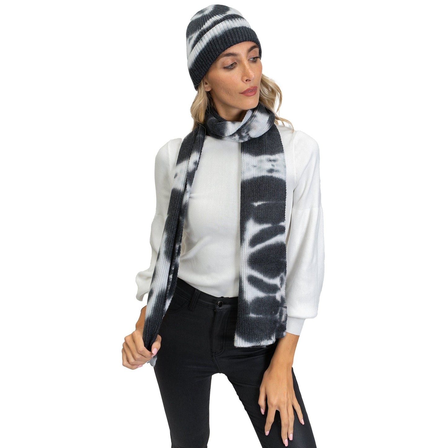 Just Jamie 2-Piece Ribbed Tie-Dye Hat and Scarf Set