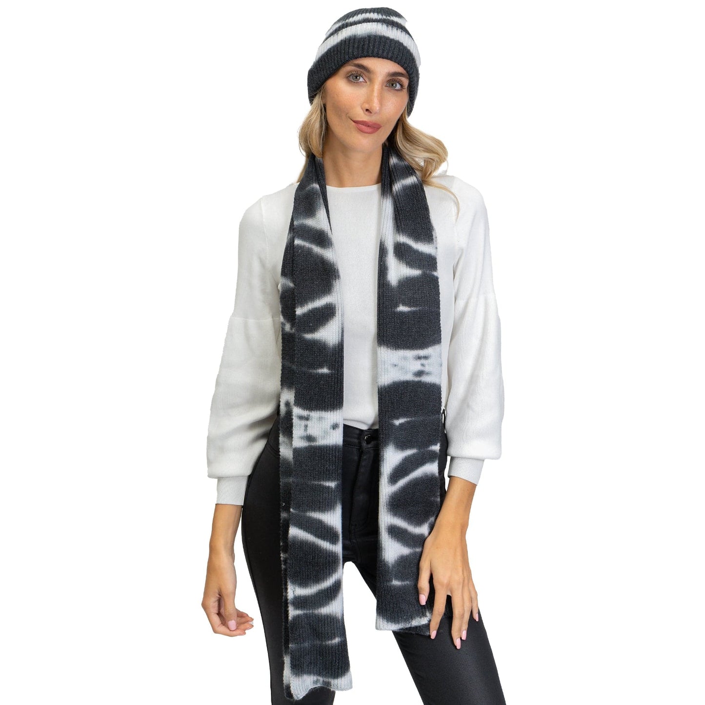 Just Jamie 2-Piece Ribbed Tie-Dye Hat and Scarf Set