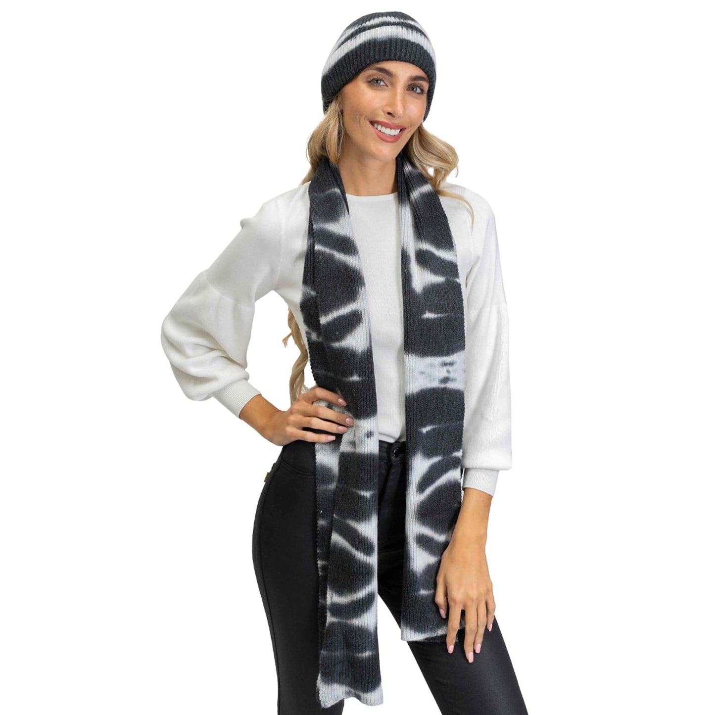 Just Jamie 2-Piece Ribbed Tie-Dye Hat and Scarf Set