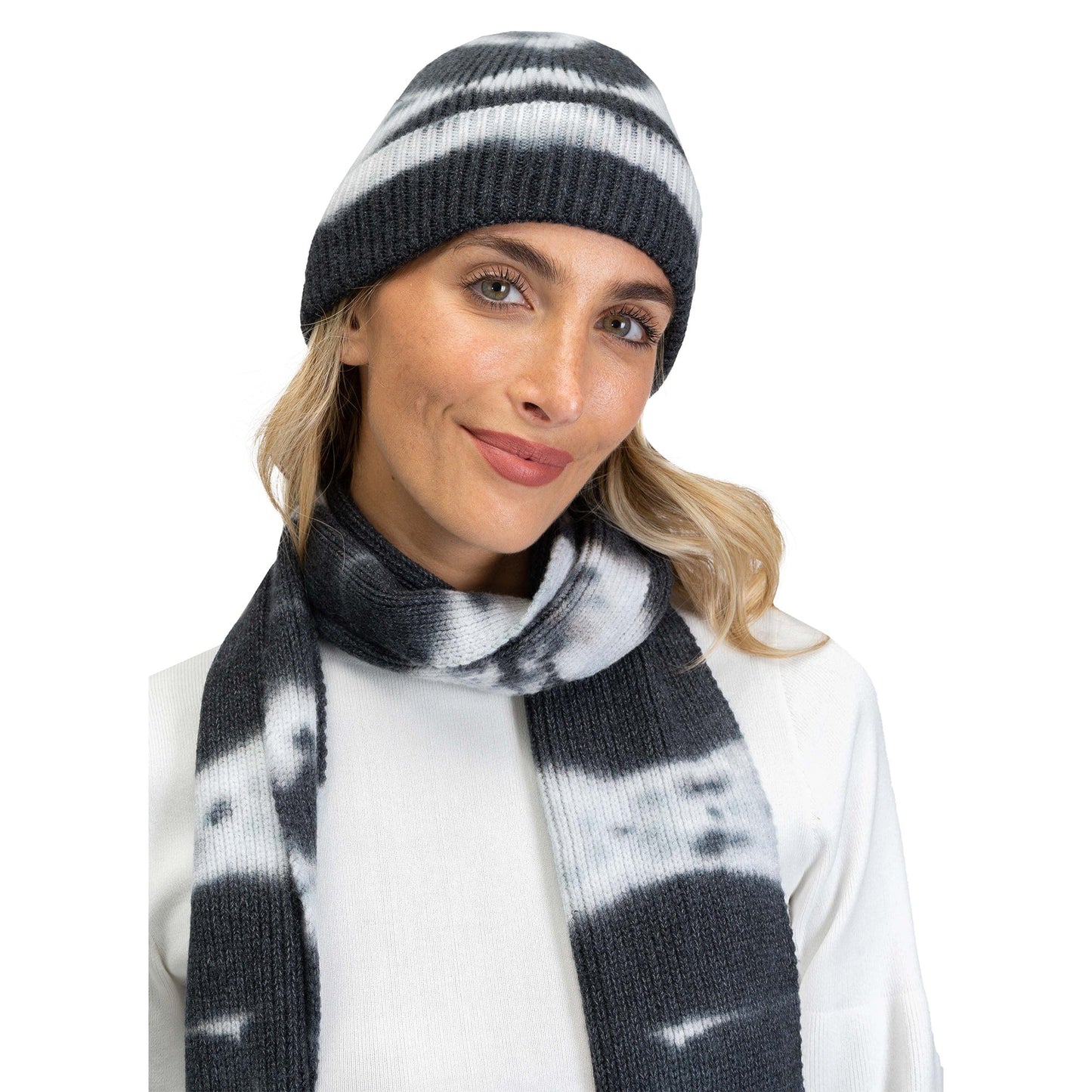 Just Jamie 2-Piece Ribbed Tie-Dye Hat and Scarf Set