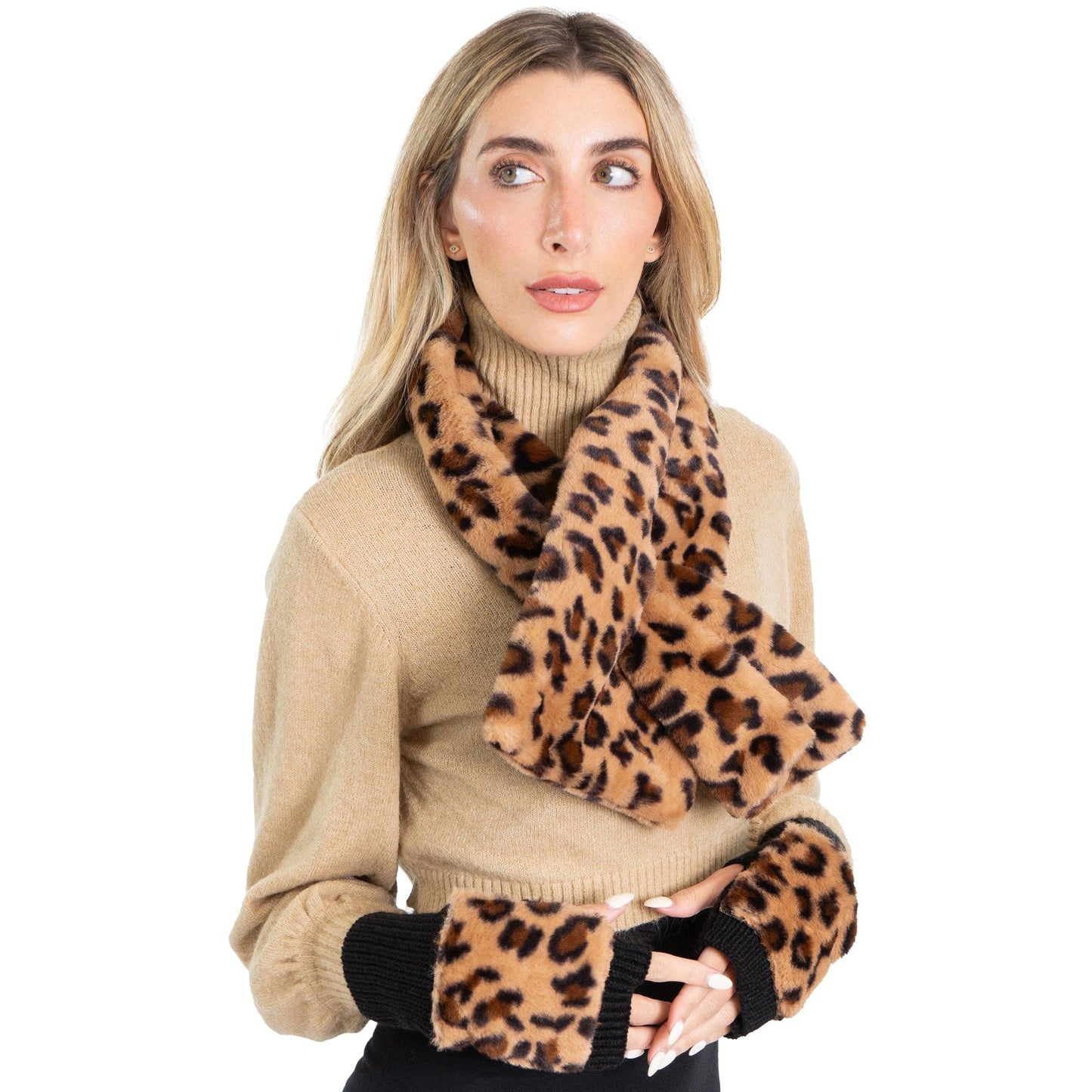 Just Jamie 2-Piece Scarf and Fingerless Glove Set with Faux Fur