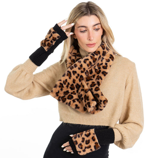 Just Jamie 2-Piece Scarf and Fingerless Glove Set with Faux Fur