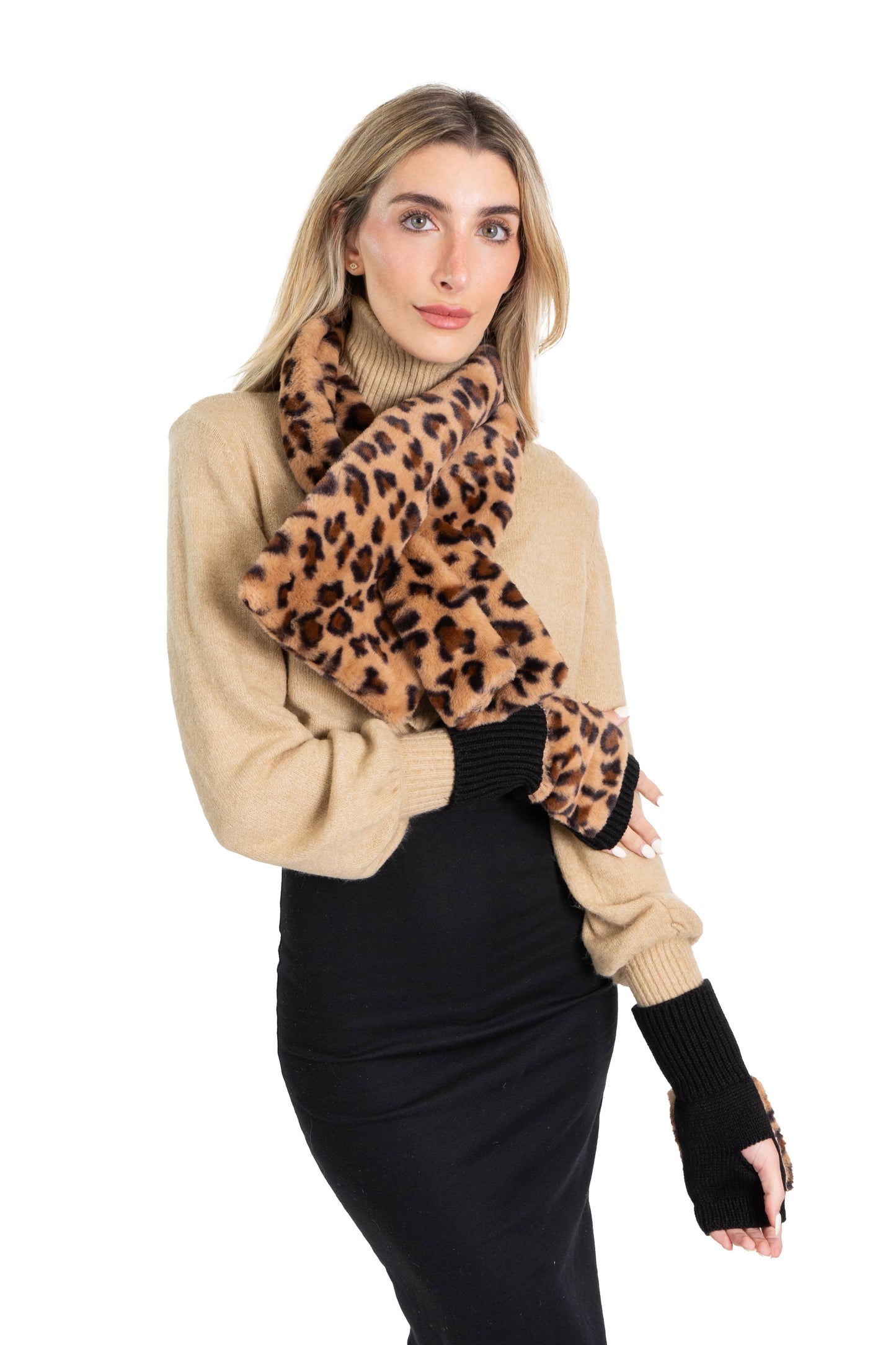 Just Jamie 2-Piece Scarf and Fingerless Glove Set with Faux Fur