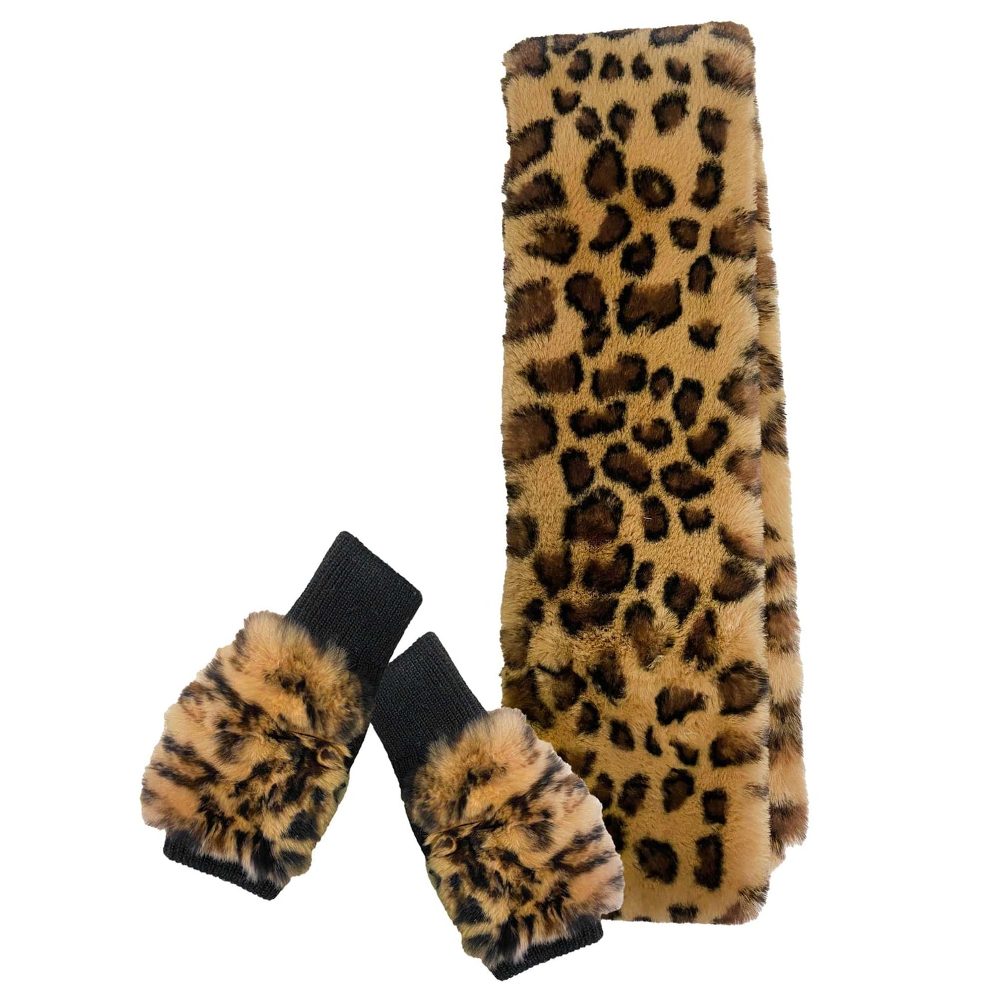 Just Jamie 2-Piece Scarf and Fingerless Glove Set with Faux Fur