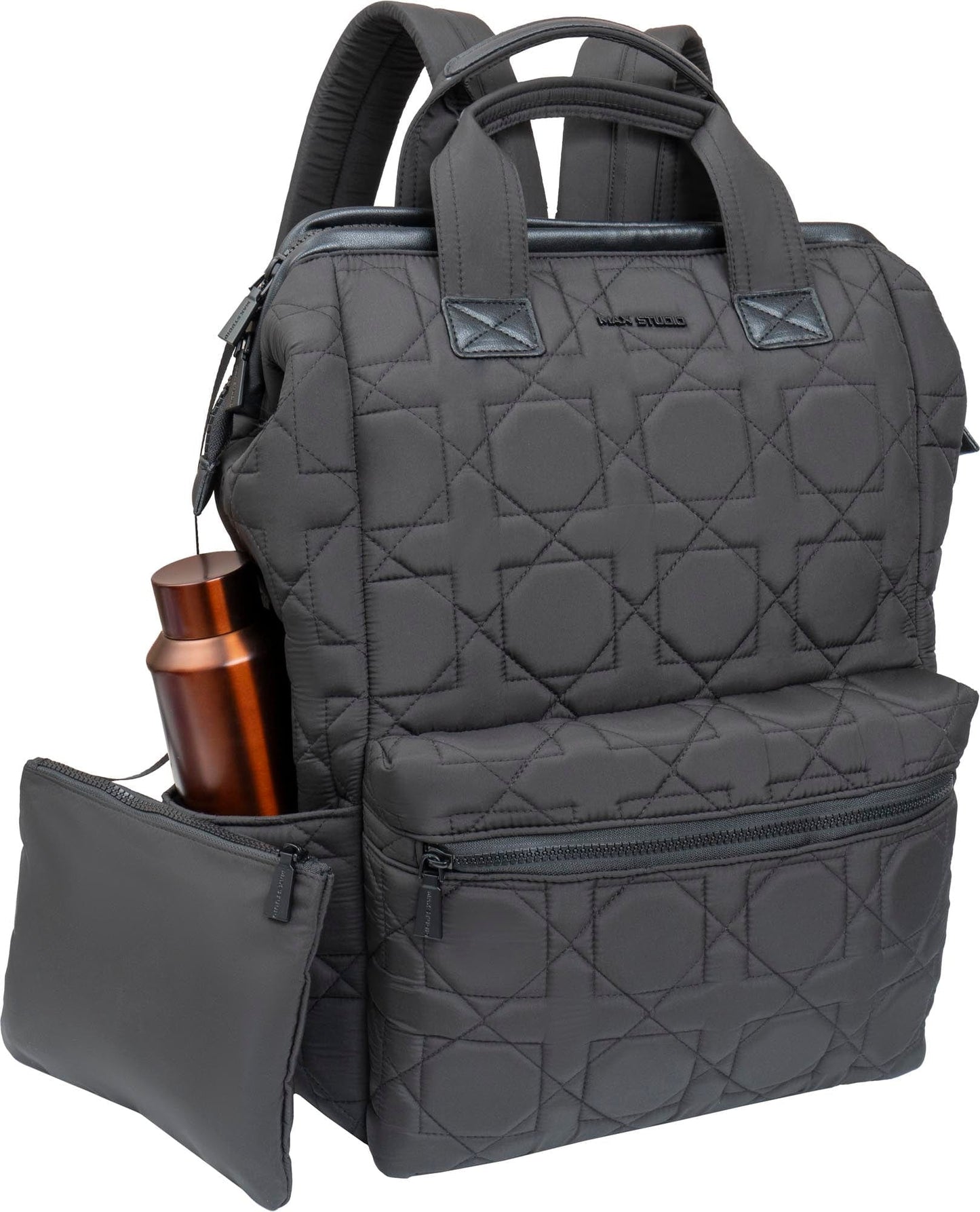 Max Studio Square Quilted Backpack with Front Zippered Pocket