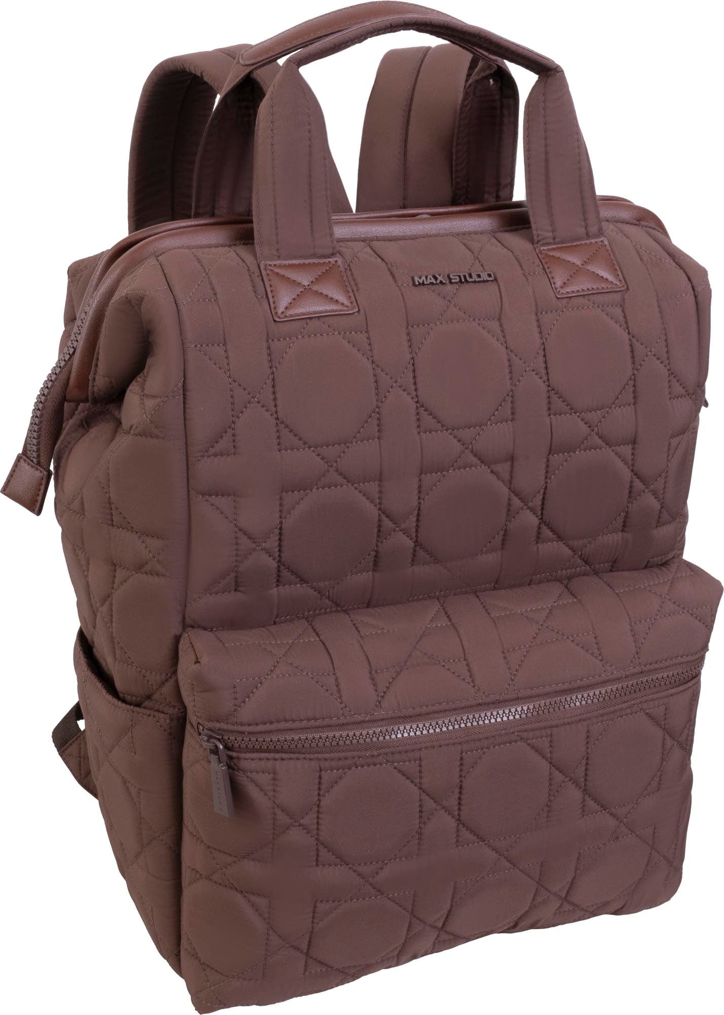 Max Studio Square Quilted Backpack with Front Zippered Pocket