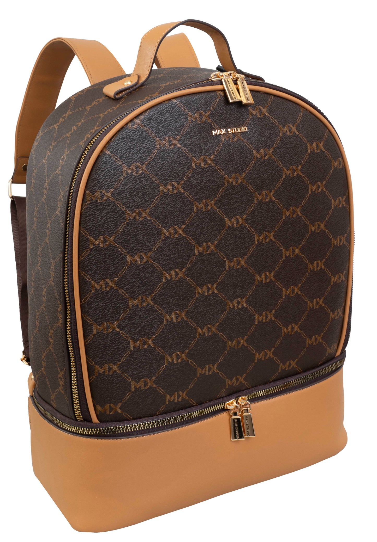 Max Studio Pebble Grain Signature  Print Backpack with Zippered Bottom Compartment