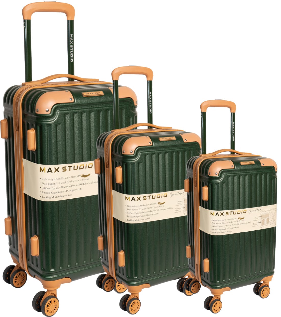 Max Studio ABS 3-Piece Luggage Set Santorini Collection 262-DUCK GREEN