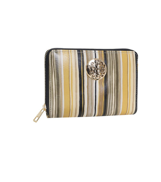 Rebecca & Rifka Multi Stripe Print Medallion Zip Indexer Wallet