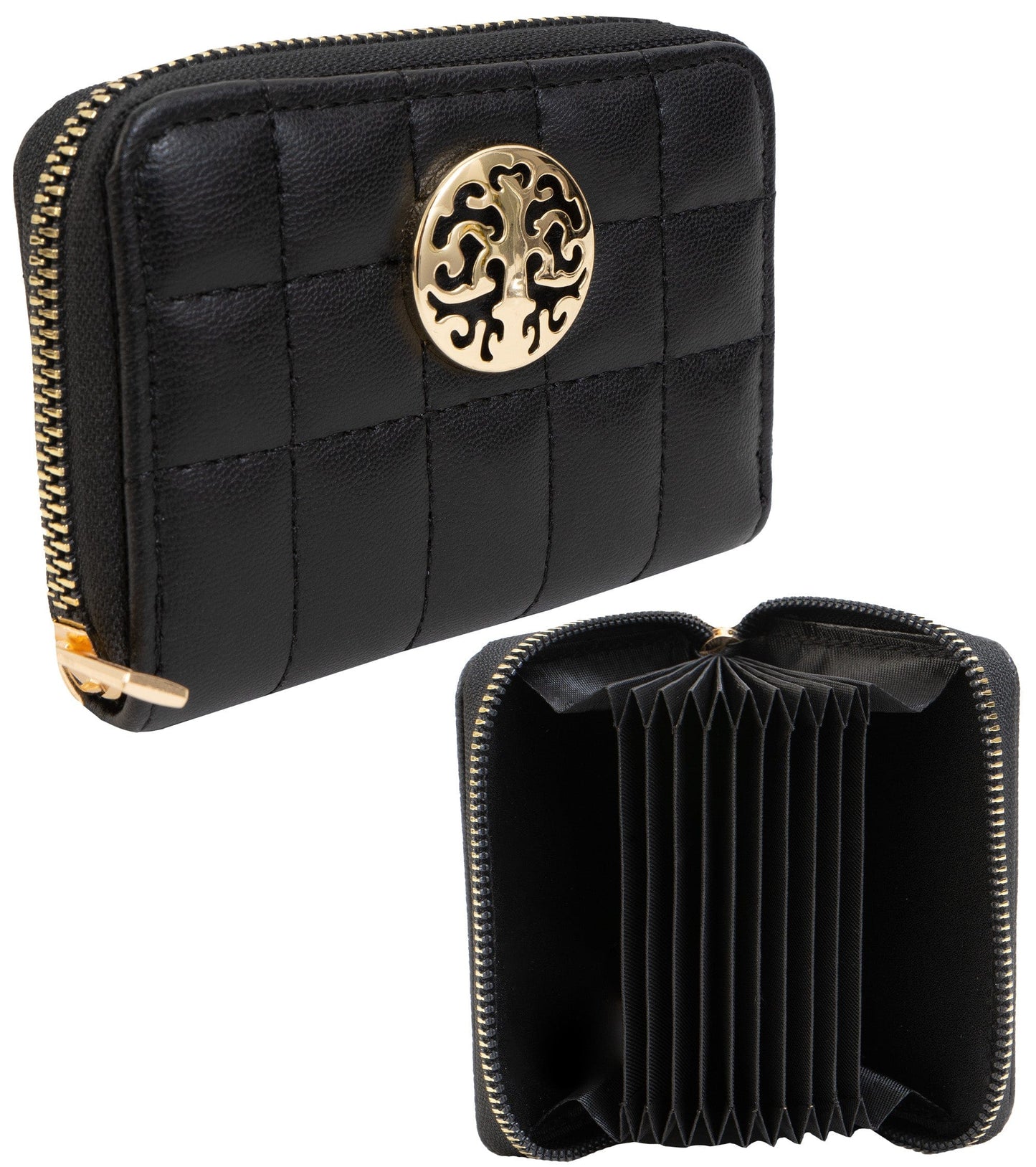 Rebecca & Rifka Smooth Boxed Quilt Medallion Zip Accordion Wallet