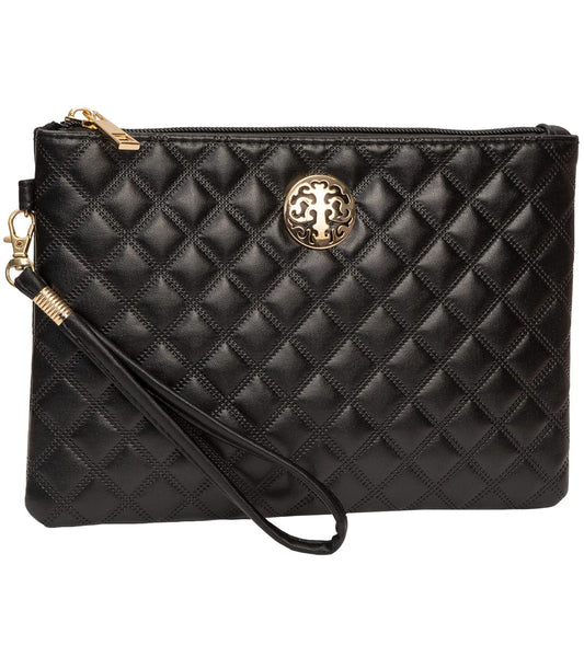 Rebecca & Rifka Smooth Diamond Quilt Medallion Zip Wristlet
