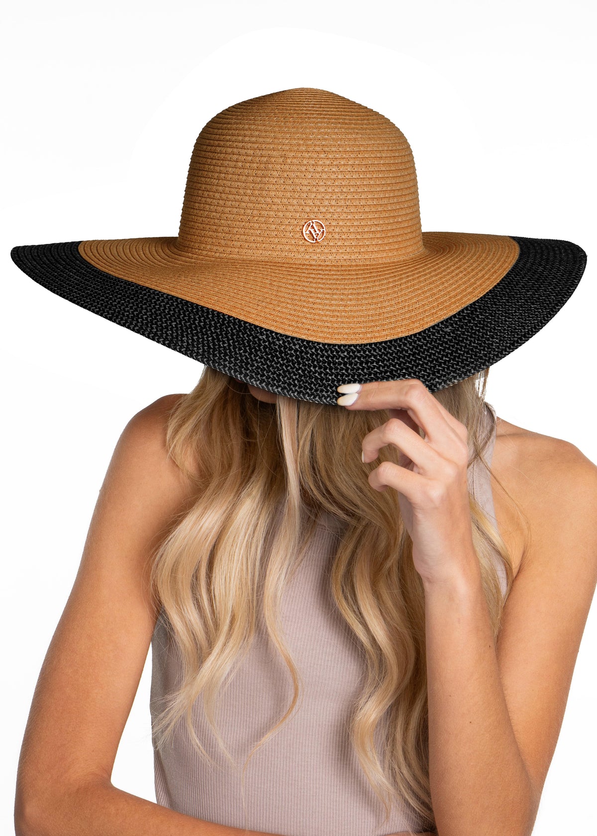 Adrienne Vittadini Large Brim Straw Color Block Floppy Hat  display picture 2