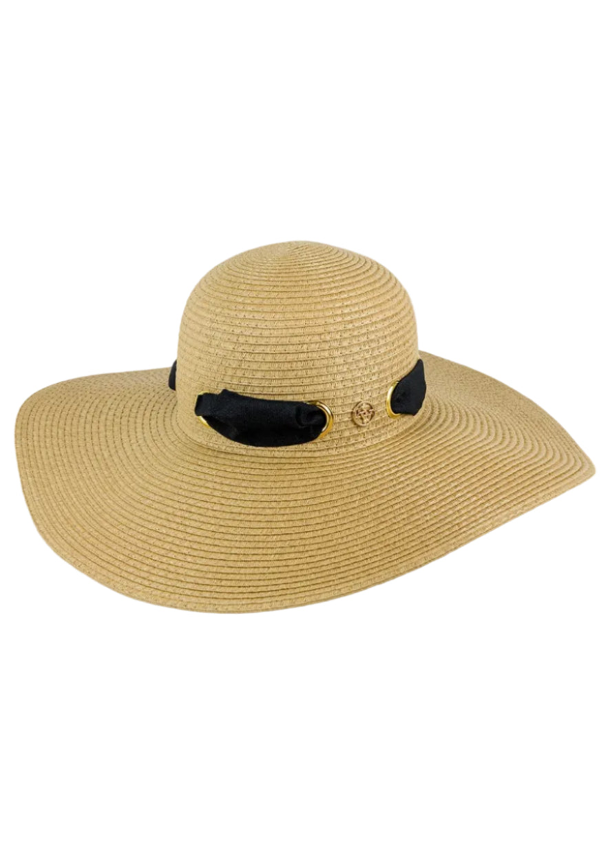 Adrienne Vittadini Straw Grommet Ribbon Large Brim Floppy Hat