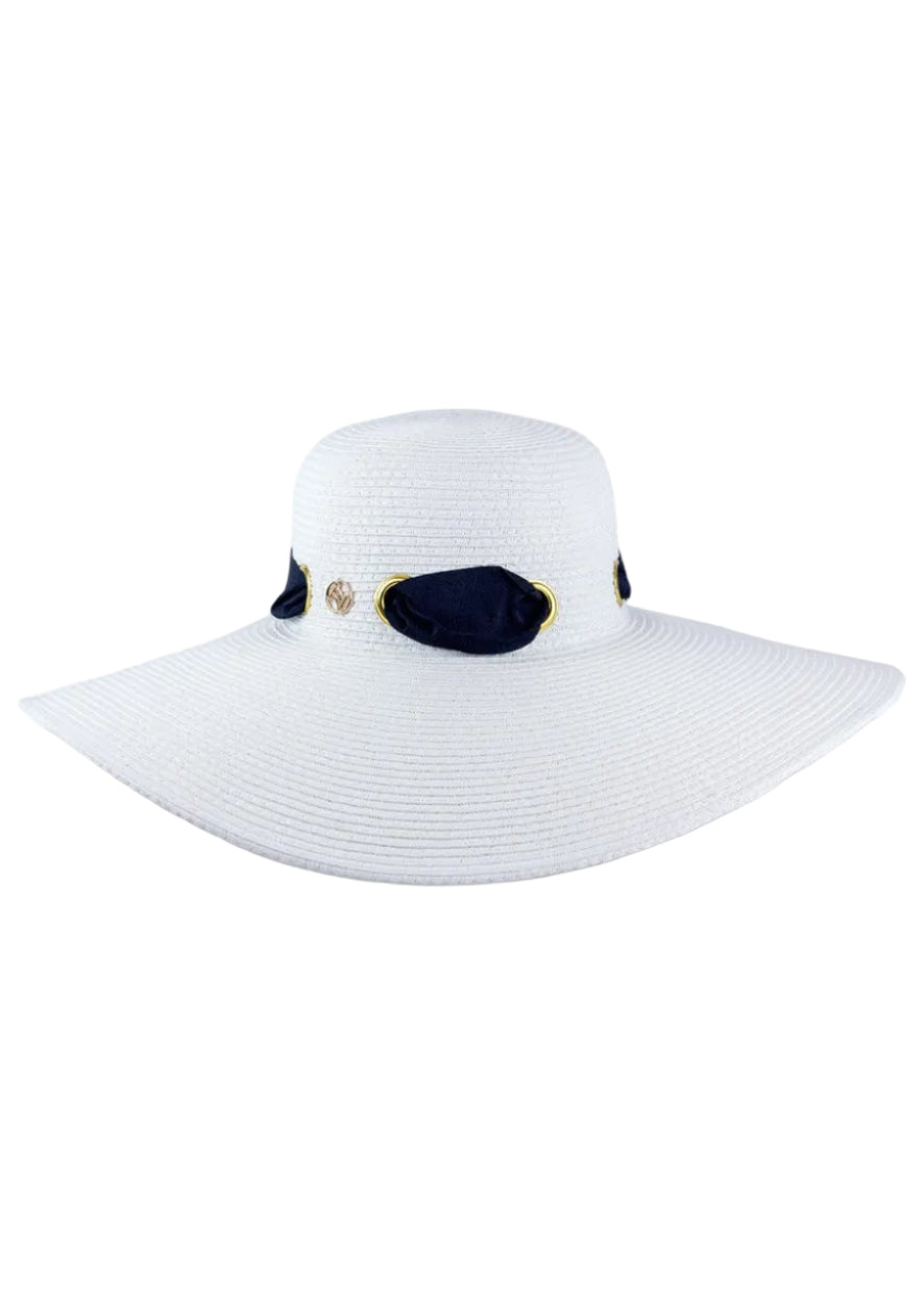 Adrienne Vittadini Straw Grommet Ribbon Large Brim Floppy Hat