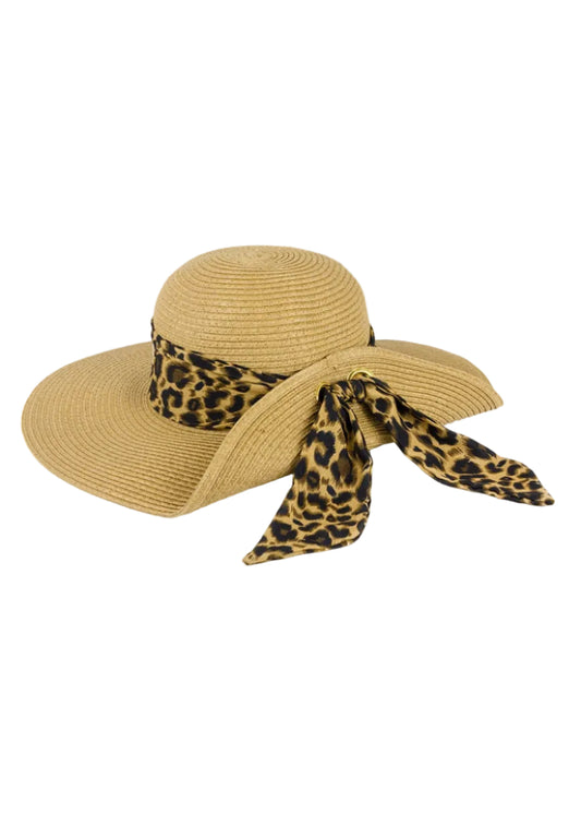 Adrienne Vittadini Leopard Trim Straw Floppy