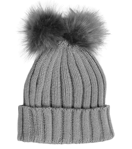 Adrienne Vittadini Dual Pom Pom Knit Beanie