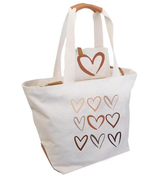 Magid Canvas Sketch Heart Print Tote With Pouch