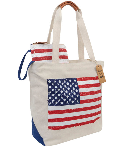 Magid Canvas American Flag Tote With Pouch