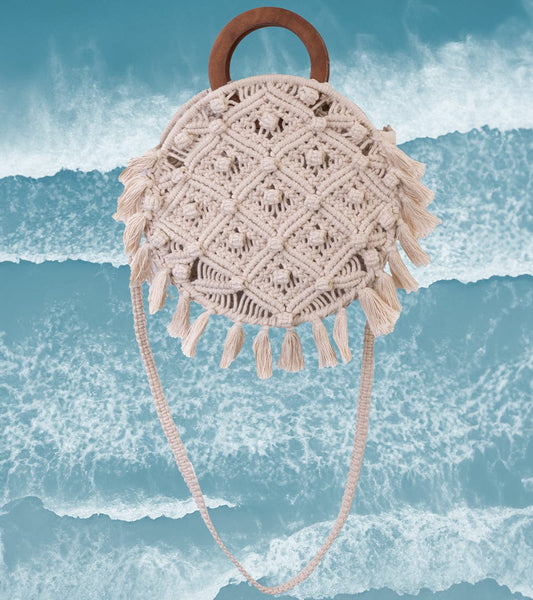 Magid Natural Cotton Macrame Fringe Circle Handbag