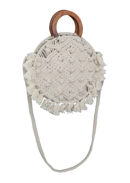 Magid Natural Cotton Macrame Fringe Circle Handbag
