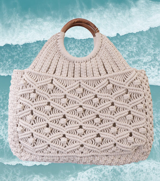 Magid Natural Cotton Macrame Circle Wooden Handle Handbag