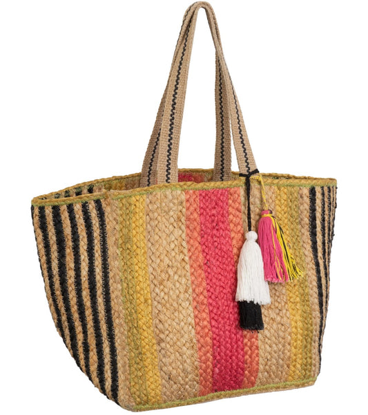 Magid Striped Natural Straw Jute Tote