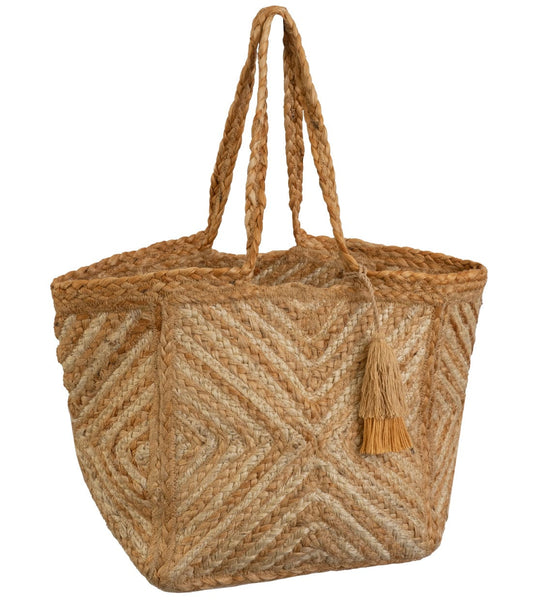 Magid Diamond Woven Natural Straw Jute Tote