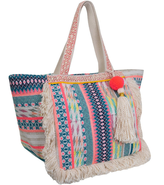 Magid Boho Cotton Jacquard Fringe Novelty Tote