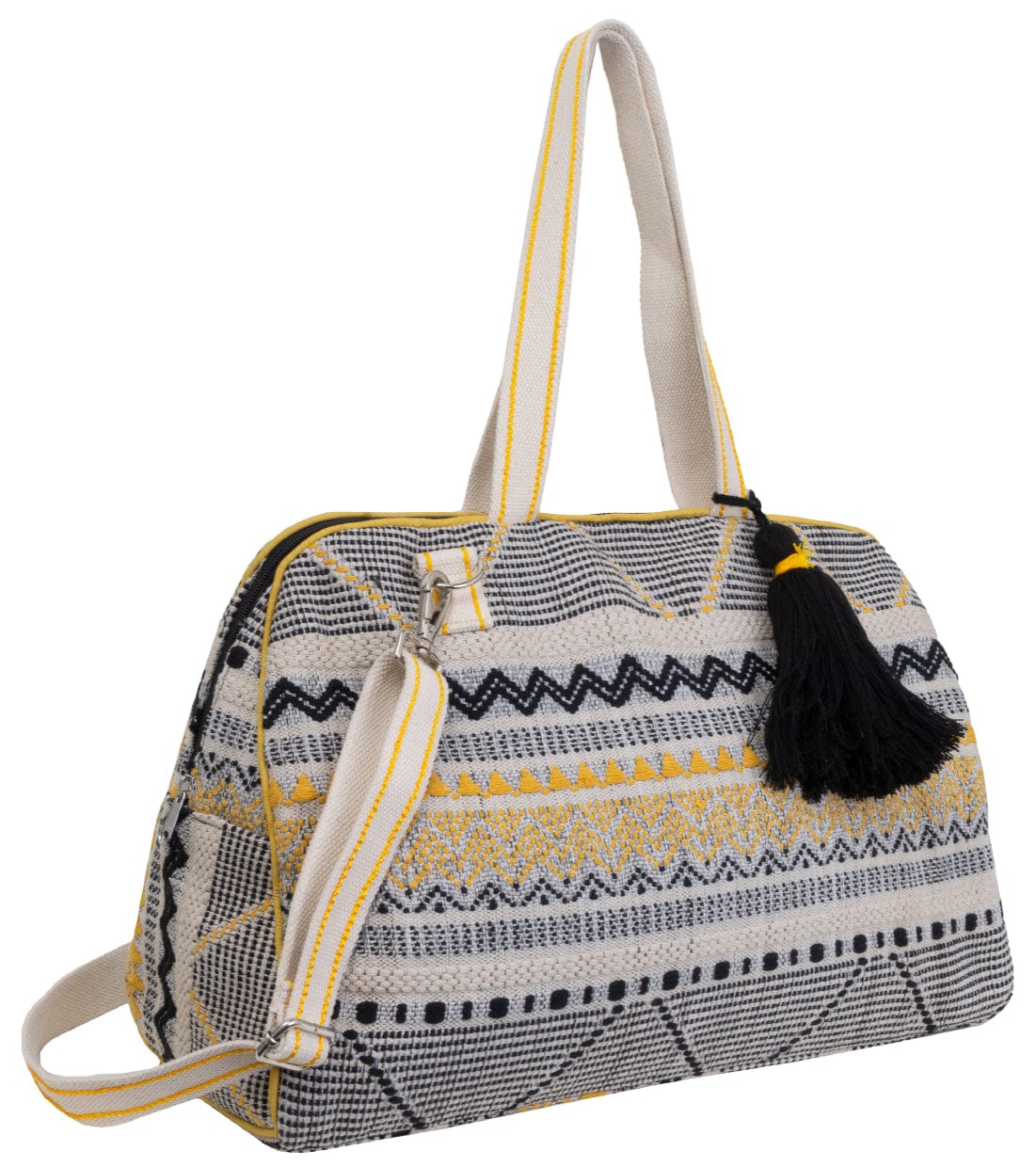 Magid Boho Cotton Jacquard Geometric Tassel Novelty Duffel