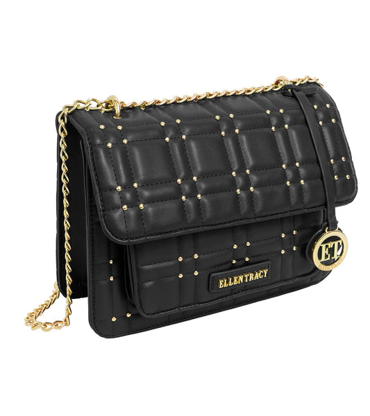 Ellen Tracy Studded Smooth Square Quilted Flap Crossbody