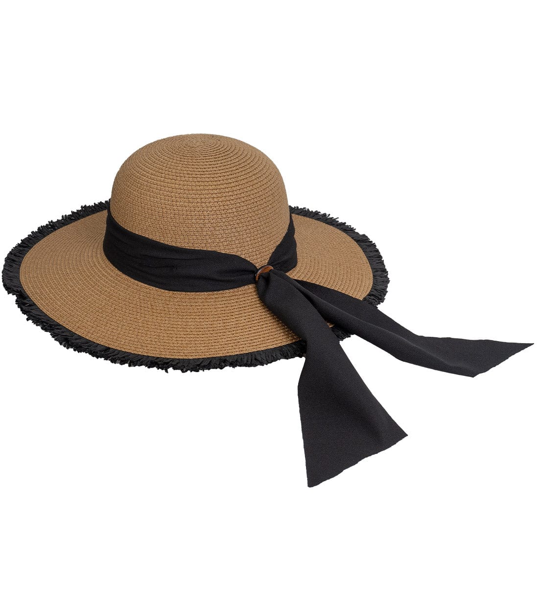 Magid Frayed Brim Bow Straw Floppy Hat