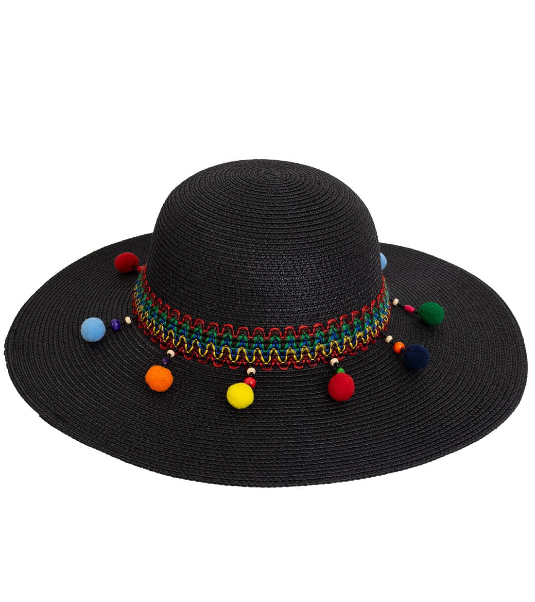 Magid Pom Pom & Tassels Straw Floppy Hat