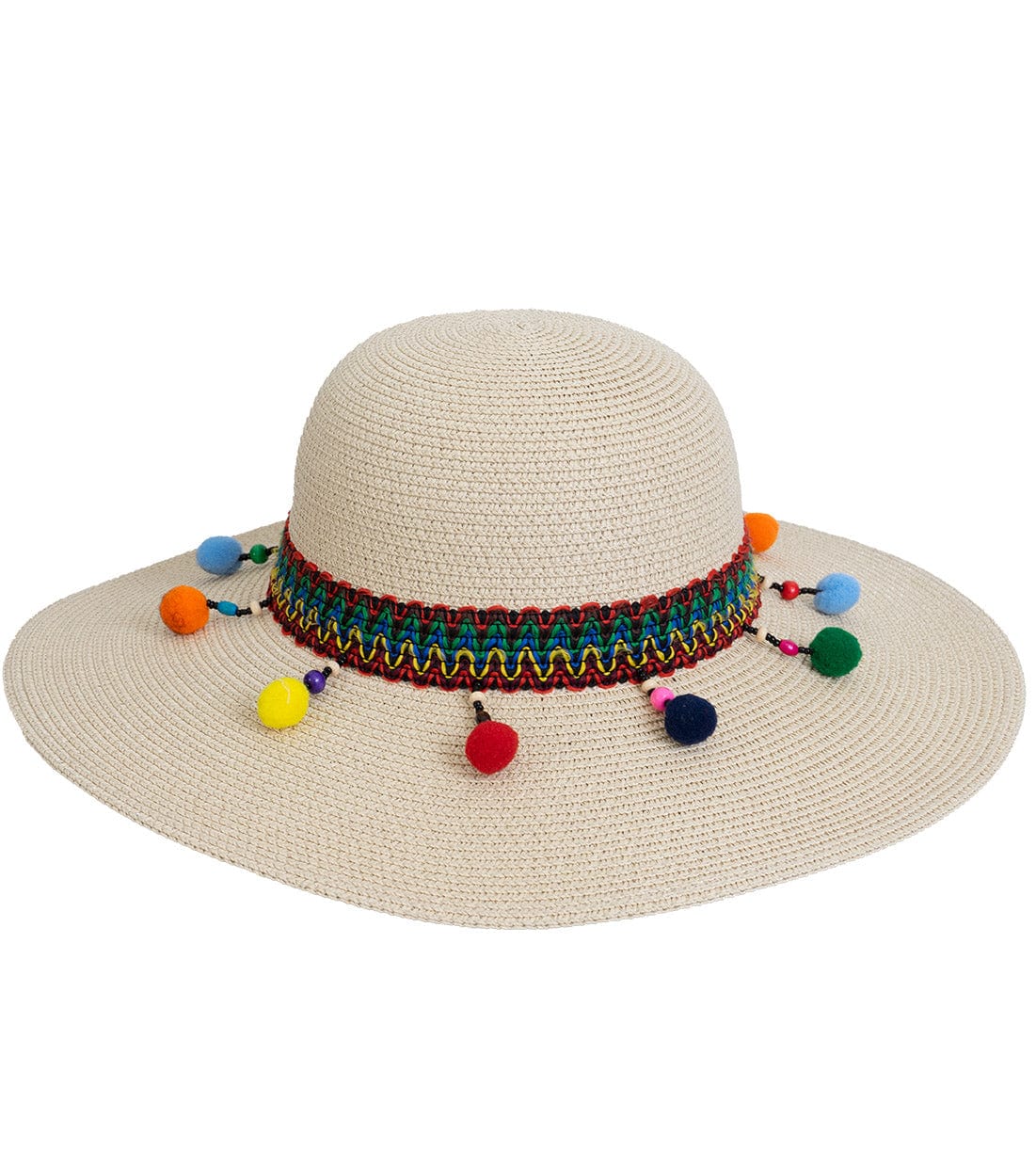 Magid Pom Pom & Tassels Straw Floppy Hat