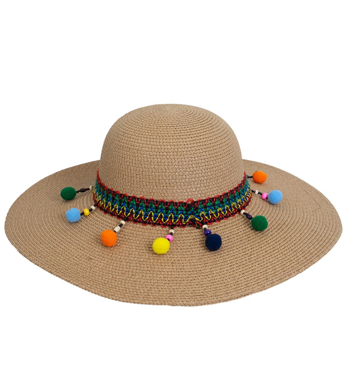 Magid Pom Pom & Tassels Straw Floppy Hat