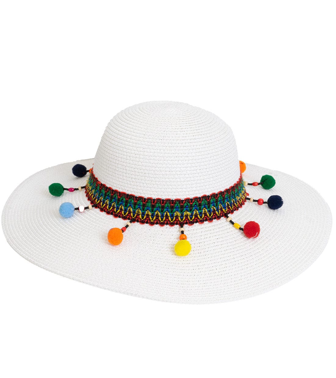 Magid Pom Pom & Tassels Straw Floppy Hat